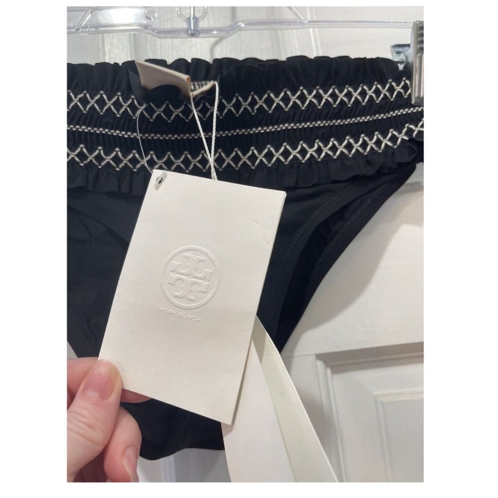 Tory Burch Swim Costa Smocked Black Ivory Hipster Bikini Bottom Size XS - Picture 3 of 11